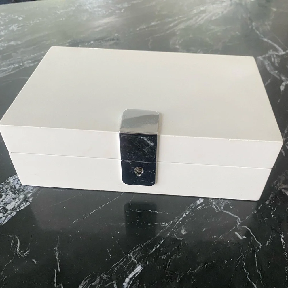 WEST ELM Large White Lacquered Jewelry Box with Chrome Accent Lock